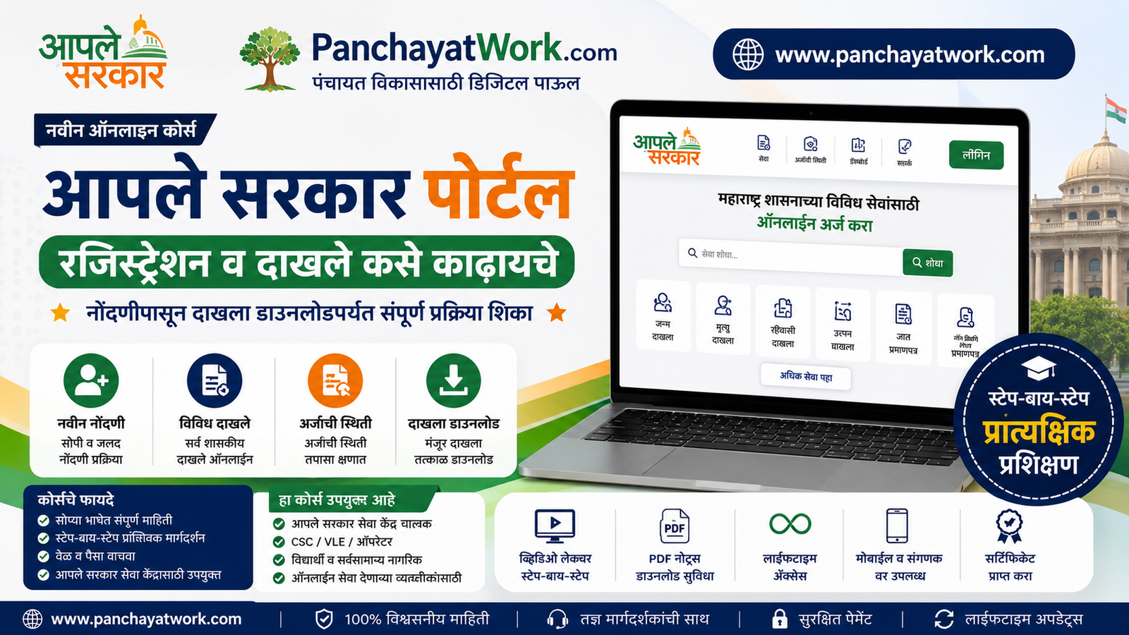 आपले सरकार पोर्टल संपूर्ण प्रशिक्षण – नोंदणीपासून ऑनलाइन दाखले काढण्यापर्यंत